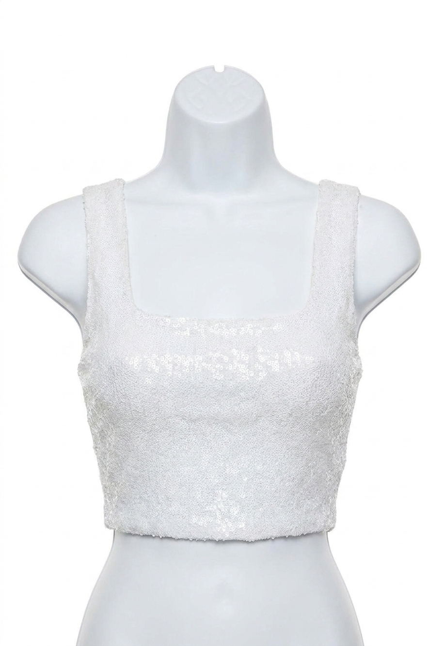 NEW COMMANDO sequin crop top in white